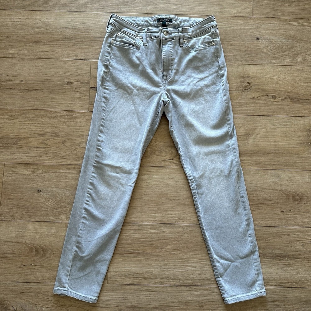 Women's Ralph Lauren Premier Skinny Ankle Denim Jeans Light Gray 8 Stretch Prep